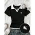 Siyah Solo Polo Yaka Beyaz Yakalı Bluz