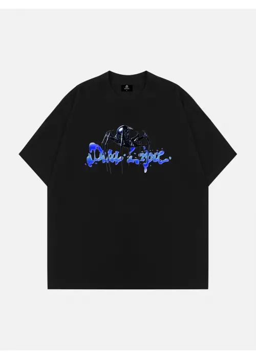 Spider Baskılı Siyah Oversize Tshirt