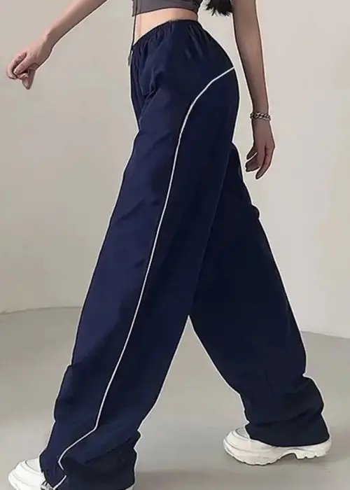 LACİVERT BELİ LASTİKLİ ŞERİTLİ PARAŞÜT BAGGY EŞOFMAN