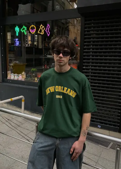 Koyu Yeşil New Orleans Oversize Tişört