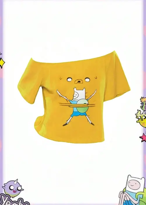 Sarı Adventure Time Finn and Jack Y2K Kısa Crop