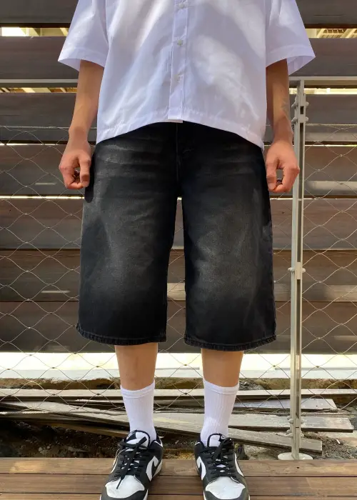 Antrasit Yıkamalı Baggy Jean Şort