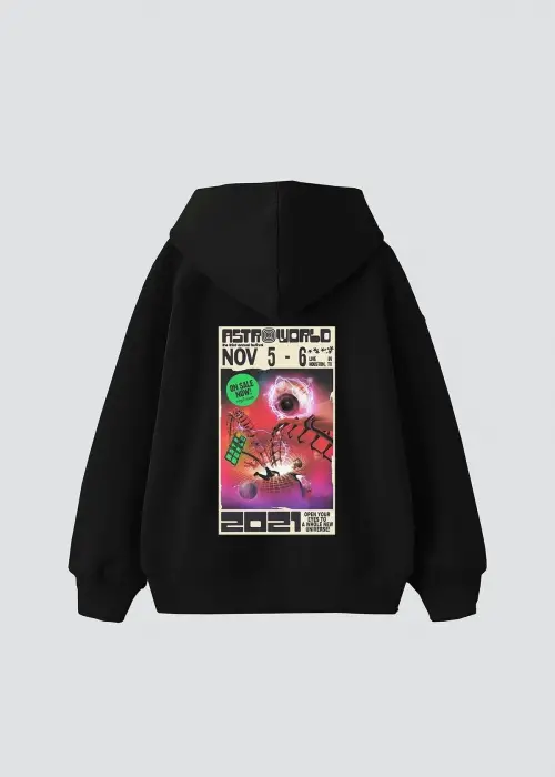 AstroWorld Baskılı Unisex Siyah Hoodie