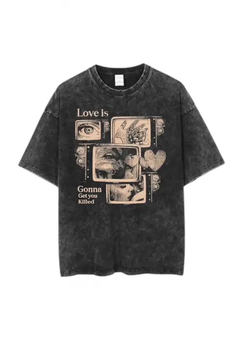 Baskılı Yıkamalı Eskitme Unisex Tişört