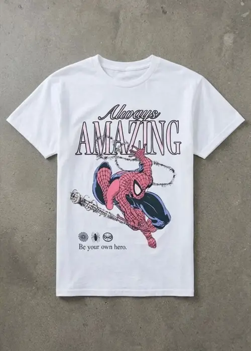 Beyaz Always Amazing Spider Cartoon Unisex T-Shirt