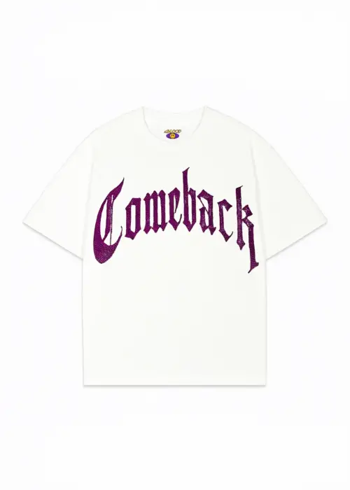 Beyaz ComeBack Pembe Taş Baskılı Oversize Unisex T-shirt