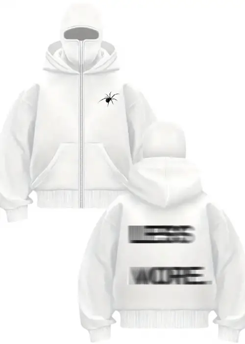Beyaz Less is More Baskılı Kar Maskeli Unisex Sweatshirt Hırka