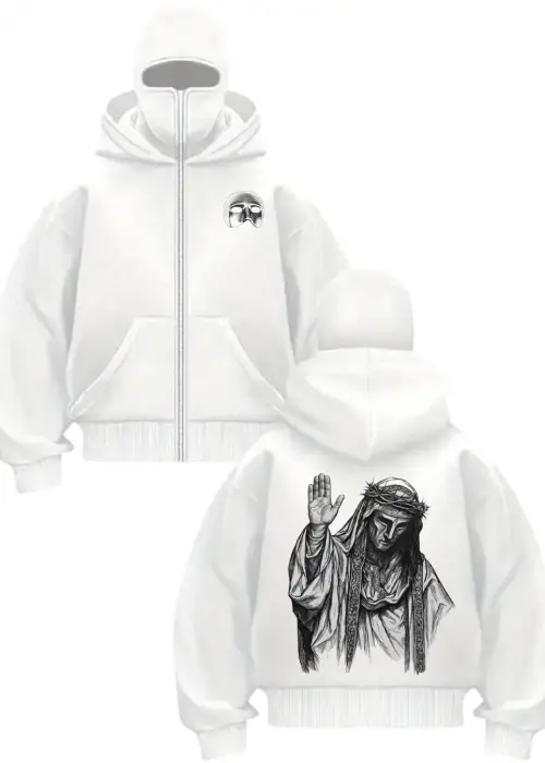 Beyaz Maskeli Unisex King Baldwin Kapüşonlu Hırka