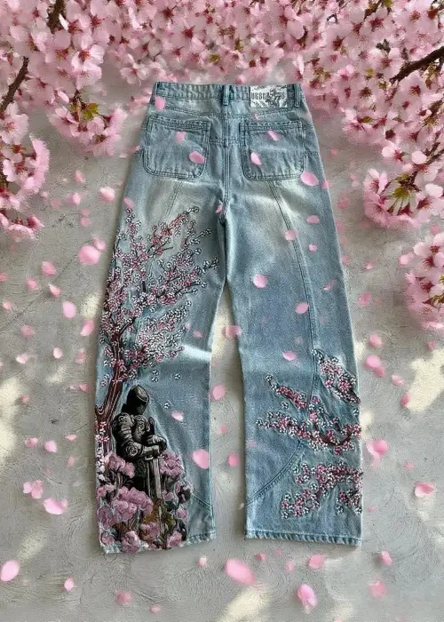 Blue Night Blossom Wide Leg Jean