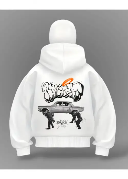 Car Graffiti Detail Full Mask Oversize Unisex Hırka