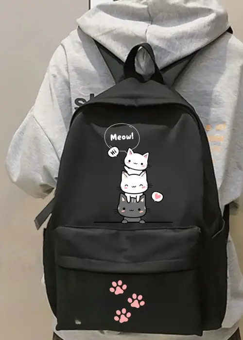Cute Cat Baskılı Okul, Dershane, Kurs Sırt Çantası