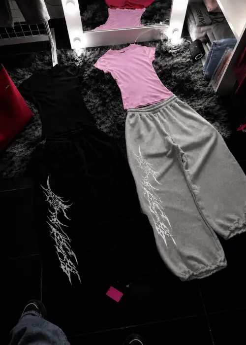 Gothic Desen Detaylı Baggy Eşofman Takımı