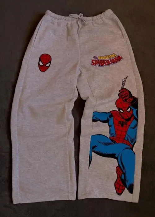 Gri SpiderMan Baskı Detaylı Oversize Unisex Eşofman Altı