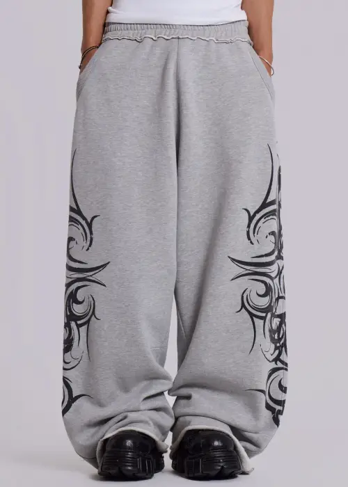 Gri Tribal Detay Baggy Eşofman Altı