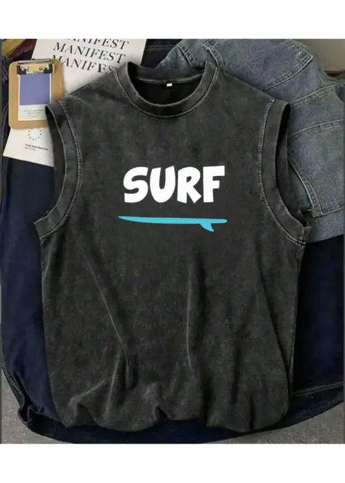 Holiday Line Surf Atlet Bisiklet Yaka Yıkamalı Vintage Unisex Oversize T-Shirt