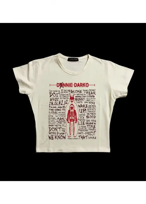 Donnie Darko Beyaz Kadın Üste Oturan Kalıp Bel Boy Crop