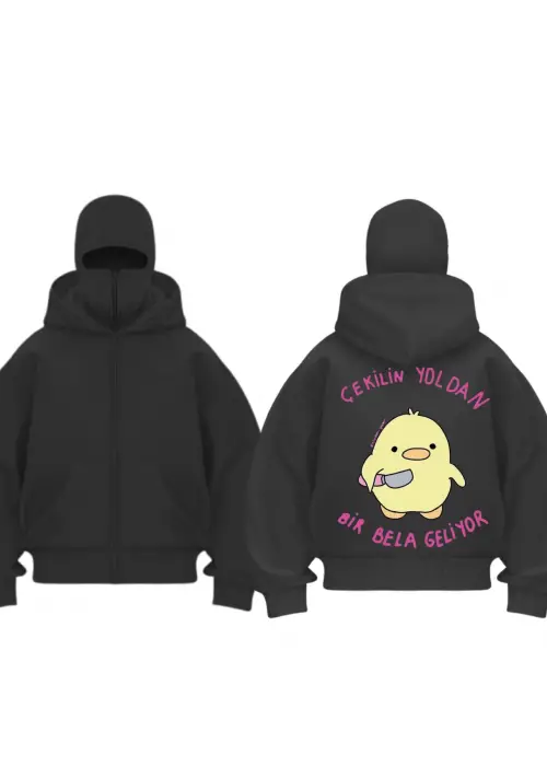 Katil Civciv Baskılı Kar Maskeli Ninja Unisex Sweatshirt Hırka