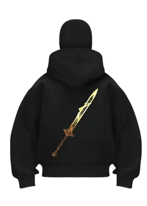 Kılıç Baskılı Siyah Samuray Kar Maske Sweatshirt Hırka