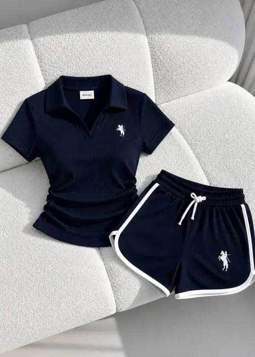 Lacivert Fit Polo Yaka Şort Takım