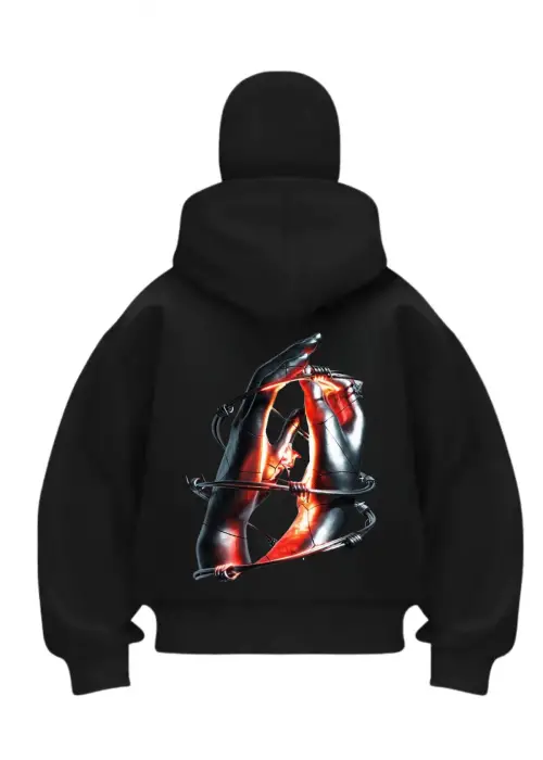 Love Hands Baskılı Siyah Samuray Kar Maske Sweatshirt Hırka
