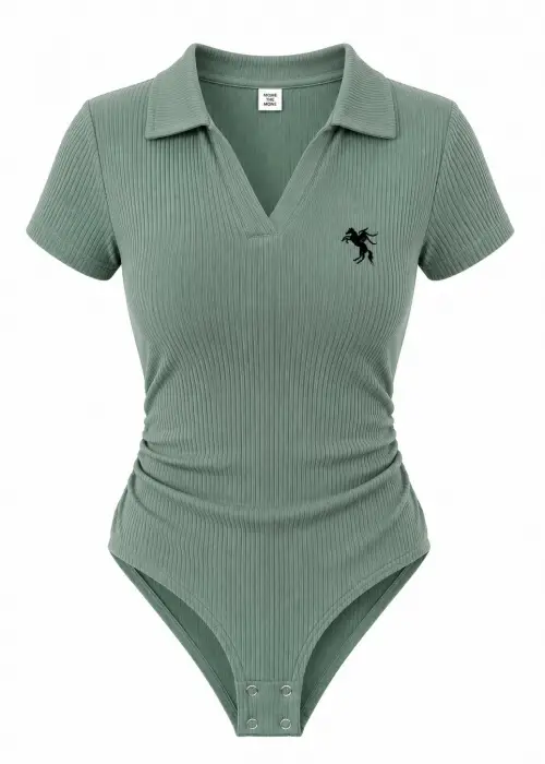 Mint Yeşili Polo Yaka Fitilli Likralı Premium Zıbın