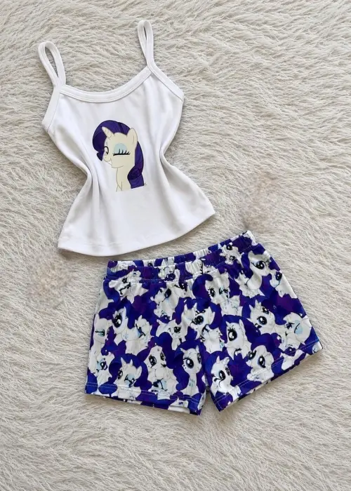 Mor My Little Pony Rarity Desenli Şık Alt Üst Kısa Takım