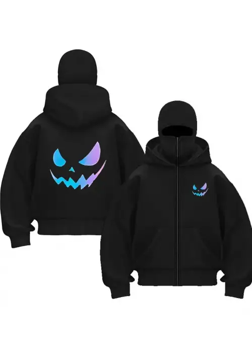 Neon Face Baskılı Kar Maskeli Ninja Unisex Sweatshirt Hırka