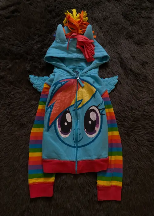 Rainbow Pony Gökkuşağı Desenli Kapüşonlu Fermuarlı Sweatshirt