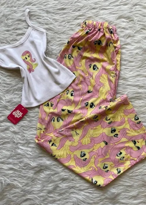 Sarı My Little Pony Fluttershy Desenli Şık Alt Üst Takımı