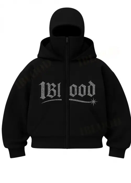 Siyah 1BLOOD Beyaz Taş Baskılı Kar Maskeli Unisex Sweatshirt Hırka