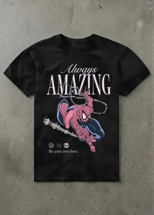 Siyah Always Amazing Spider Cartoon Unisex T-Shirt