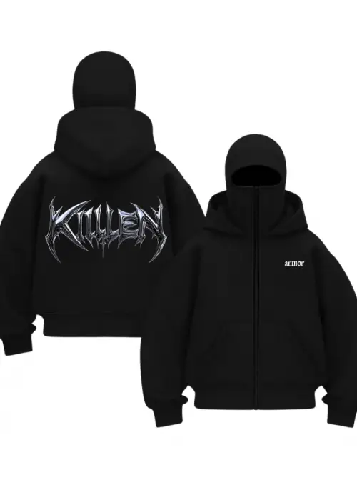 Siyah Holo Kıllen Baskılı Kar Maskeli Unisex Sweatshirt Hırka