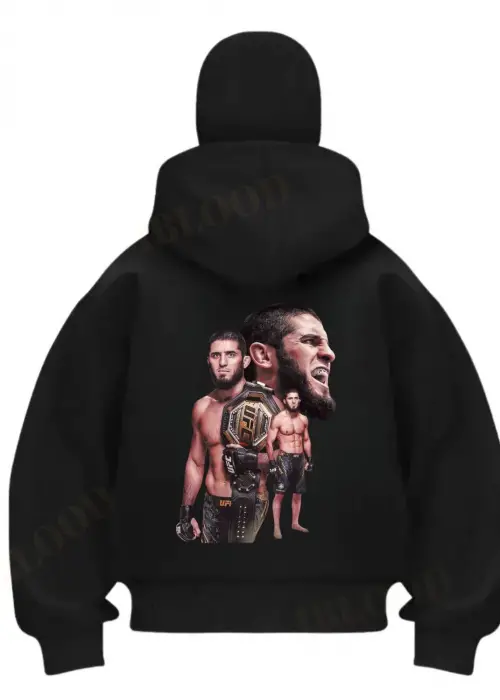 Siyah Islam Makhachev Baskılı Kar Maskeli Unisex Sweatshirt Hırka