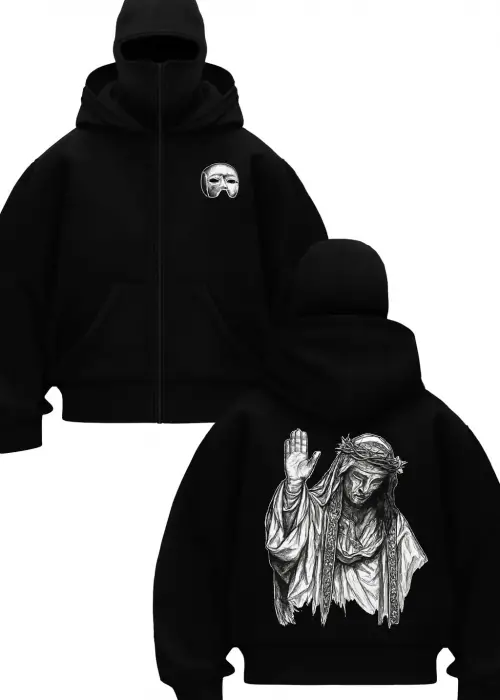 Siyah Maskeli Unisex King Baldwin Kapüşonlu Hırka