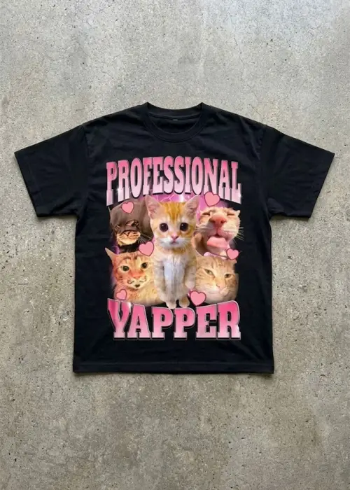 Siyah Professşonal Yapper Cat Meme Unisex T-Shirt