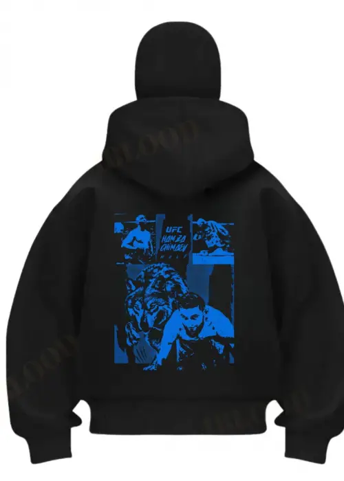 Siyah Ufc Khamzat Baskılı Kar Maskeli Unisex Sweatshirt Hırka