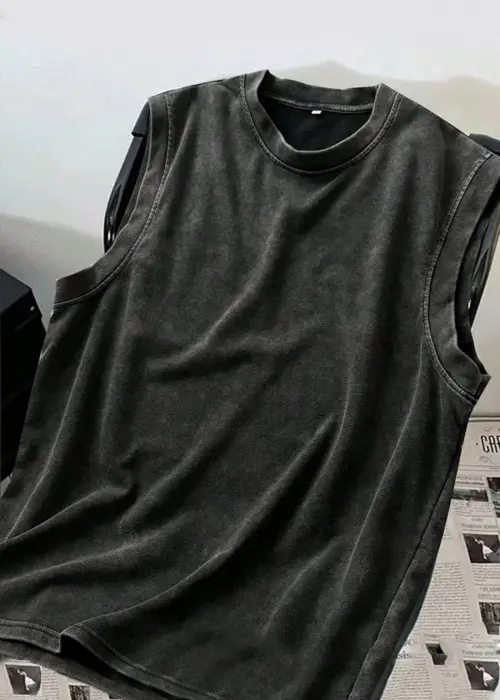 Siyah Yıkamalı Harajuku Kolsuz Unisex Kolsuz T-shirt
