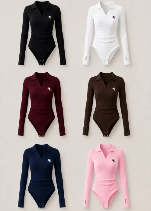 Steed Polo Yaka Nakışlı Büzgülü Parmak Geçirme Detaylı Zıbın