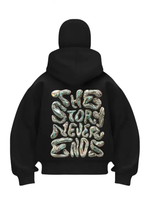 Story Never Baskılı Siyah Samuray Kar Maske Sweatshirt Hırka