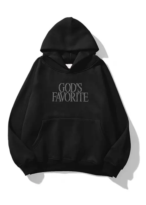 Unisex Gods Favorite Taş Baskılı Sweatshirt Siyah