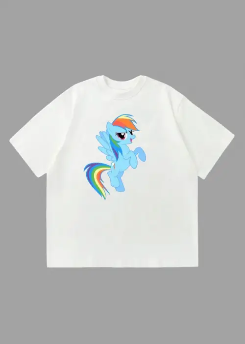 Unisex Rainbow Dash My Little Pony Baskılı Oversize Beyaz Tişört