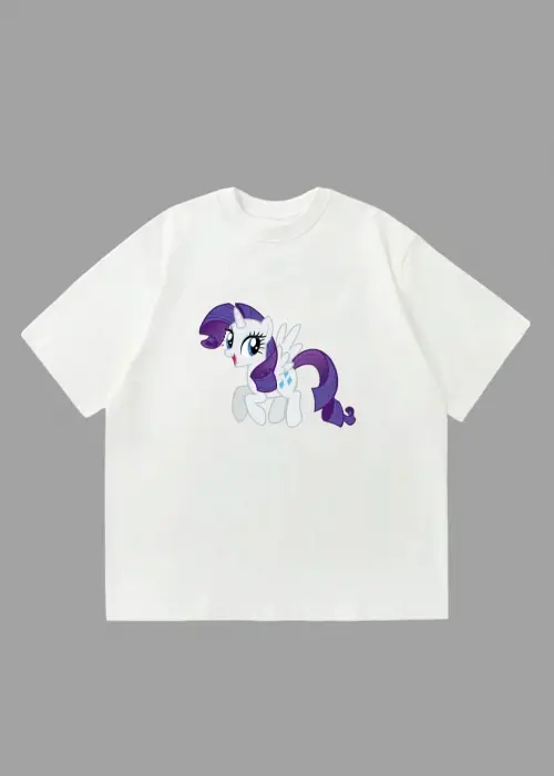 Unisex Rarity My Little Pony Baskılı Oversize Beyaz Tişört