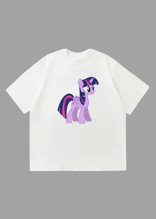 Unisex Twilight Sparkle My Little Pony Baskılı Oversize Beyaz Tişört