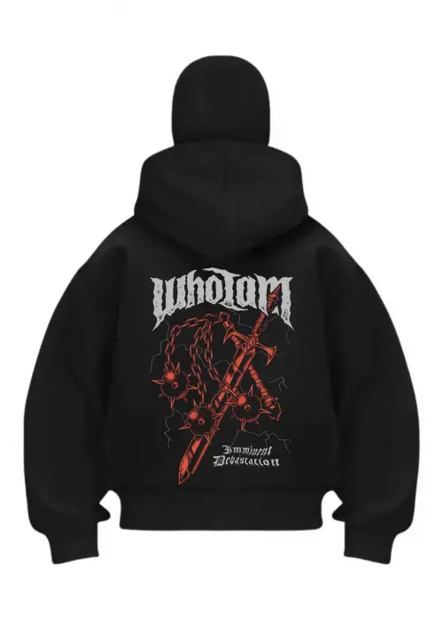 Who Iam Baskılı Siyah Samuray Kar Maske Sweatshirt Hırka
