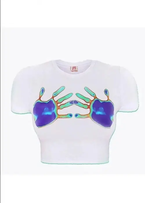 Y2k Beyaz Renkli El İzi Desenli Crop Body