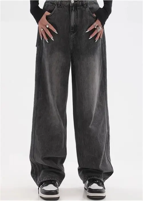 SİYAH YIKAMALI BAGGY PANTOLON