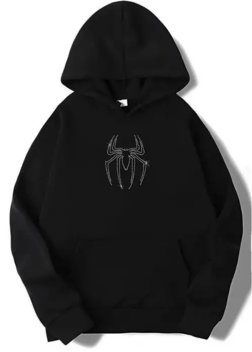 Y2K Unisex Oversize Taşlı White Spider Hoodie Sweatshirt