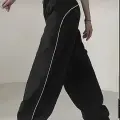 SİYAH BELİ LASTİKLİ ŞERİTLİ PARAŞÜT BAGGY PANTOLON