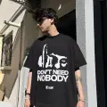 NOBODY TRUST BASKILI SİYAH OVERSİZE TSHİRT