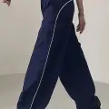 LACİVERT BELİ LASTİKLİ ŞERİTLİ PARAŞÜT BAGGY EŞOFMAN